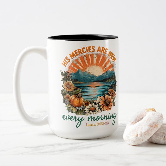 His Mercies Are New...  Two-Tone Coffee Mug (With Donut)