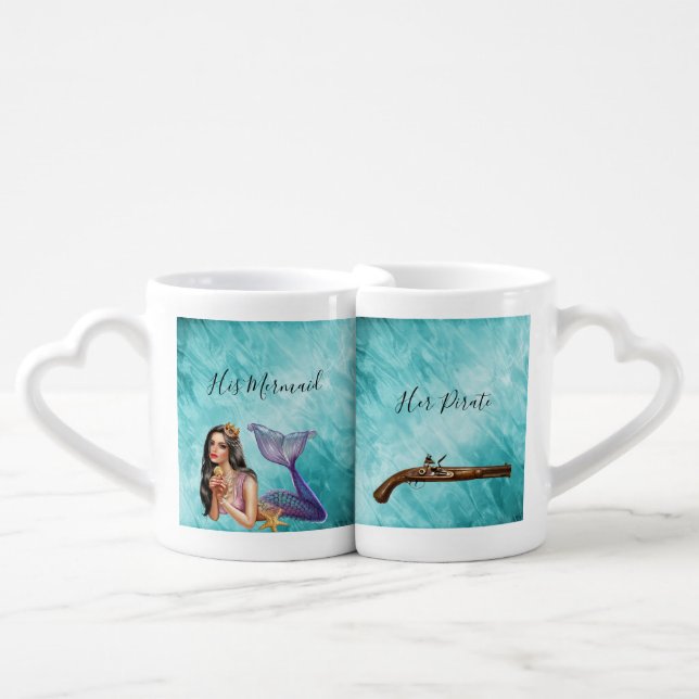 His Mermaid Her pirate Coffee Mug Set (Front Nesting)