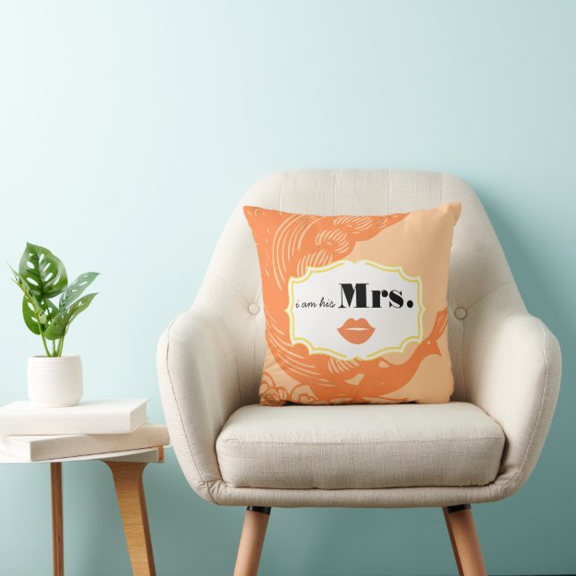 His Mrs 2nd Wedding Anniversary Peach Peacock Throw Pillow (Chair)