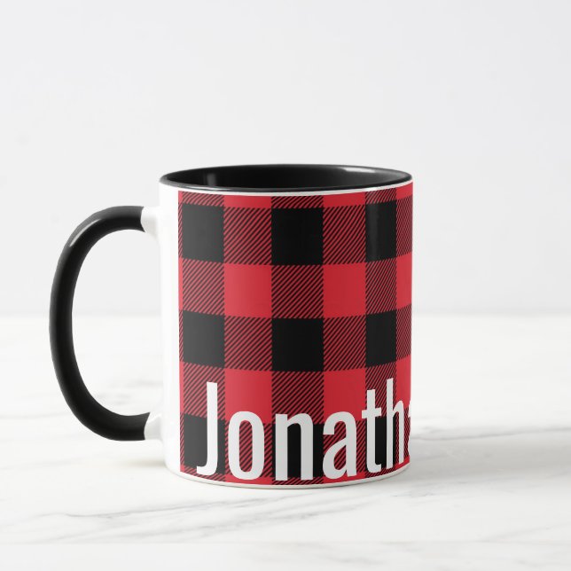His mug Red Black Buffalo Plaid (Left)