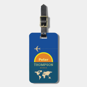 his name blue logo airplane luggage tag