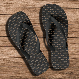 His Name Elegant Pattern Black Flip Flops