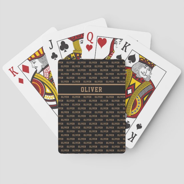 His Name Modern Pattern on Black  Poker Cards (Back)
