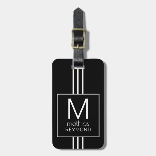 his name monogram modern elegant blackwhite luggage tag
