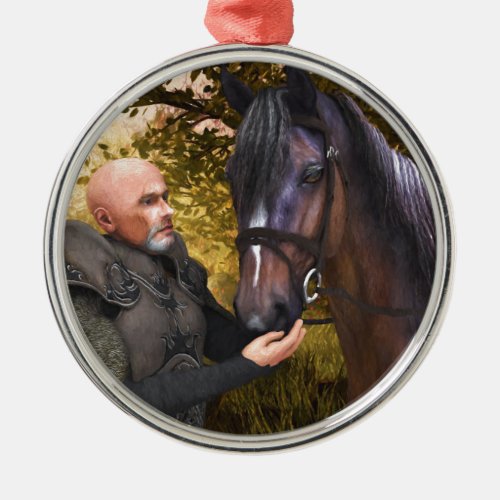 His Noble Steed _ A Knight and His Horse Metal Ornament