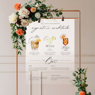 His Ours & Hers Watercolor Signature Cocktail Menu Acrylic Sign