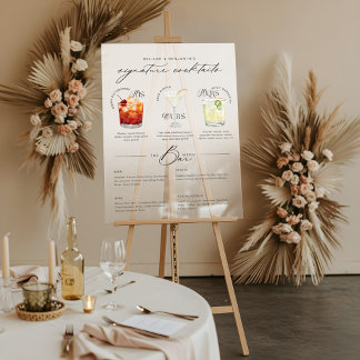 His Ours & Hers Watercolor Signature Cocktail Menu Acrylic Sign