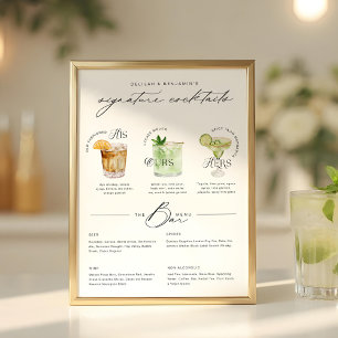 His Ours & Hers Watercolor Signature Cocktail Menu Poster