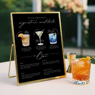 His Ours & Hers Watercolor Signature Cocktail Menu Poster