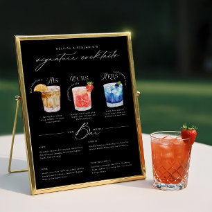 His Ours & Hers Watercolor Signature Cocktail Menu Poster