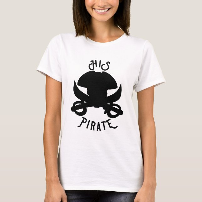 HIS Pirate Black Crossbones Skull & Sword White T-Shirt (Front)