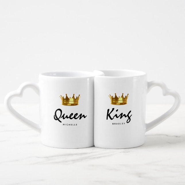 His Queen | Her King Gold Crown | Personalized Coffee Mug Set (Front Nesting)