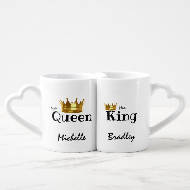 His Queen | Her King Gold Crown | Personalized Coffee Mug Set (Front Nesting)