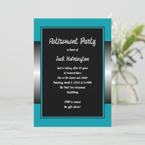 His Retirement Party Black Teal Modern Invitation