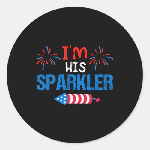 His Sparkler Cute 4th Of July Matching Couple For  Classic Round Sticker