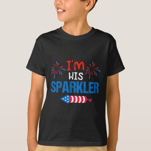 His Sparkler Cute 4th Of July Matching Couple For  T_Shirt