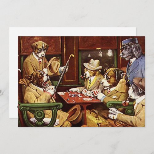 His Station and Four Aces Dogs Playing Poker Cash  Holiday Card