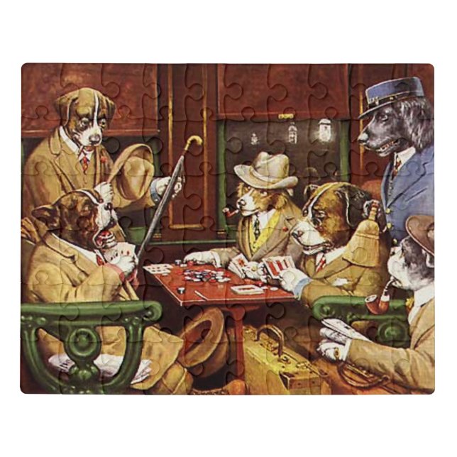 His Station and Four Aces Dogs Playing Poker Jigsaw Puzzle (Puzzle Horizontal)
