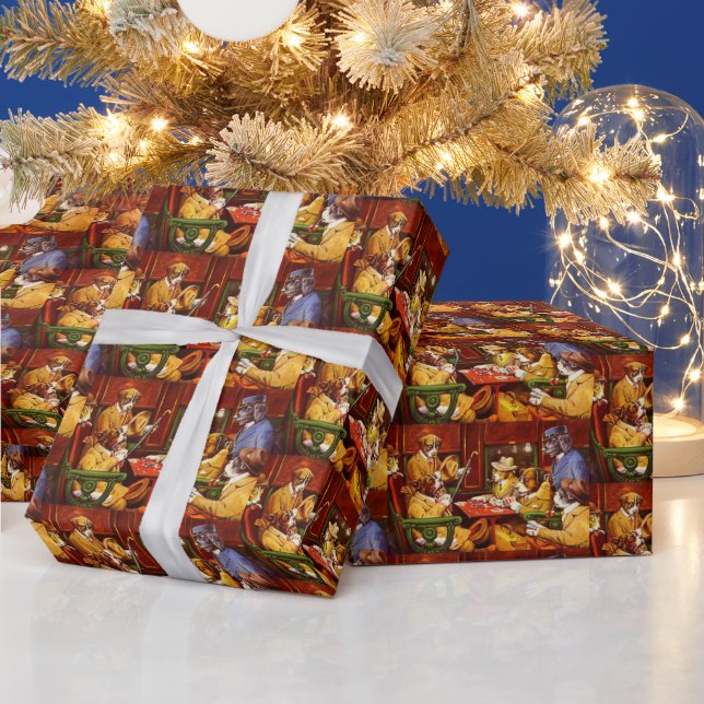 His Station and Four Aces Dogs Playing Poker Wrapping Paper (Holidays)