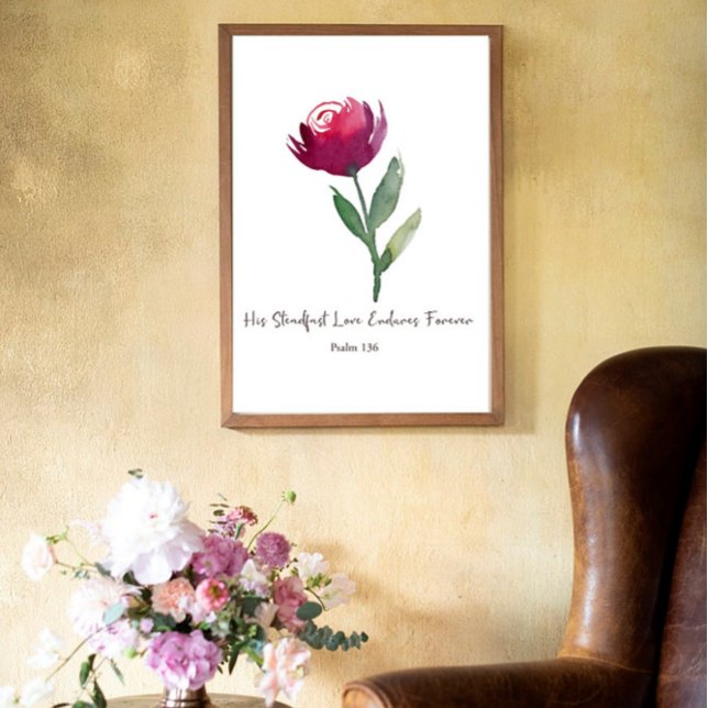 His steadfast Love watercolor red rose Poster (Creator Uploaded)