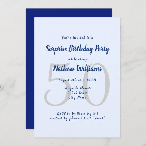 His Surprise Birthday Party Navy Blue Invitation