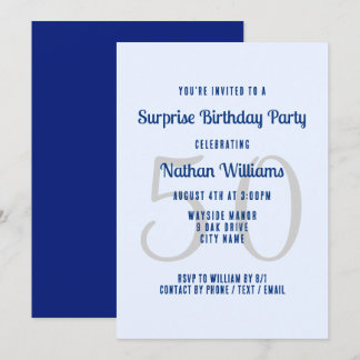His Surprise Birthday Party Navy Blue Invitation