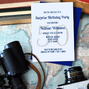 His Surprise Birthday Party Navy Blue Invitation