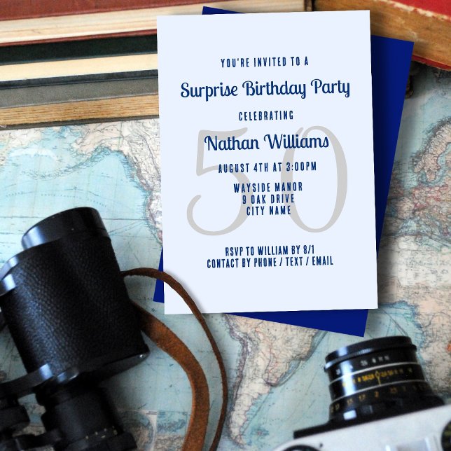His Surprise Birthday Party Navy Blue Invitation (Creator Uploaded)