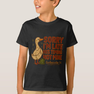 His Timing Not Mine Duck Frog Verse Funny Farm Ret T-Shirt