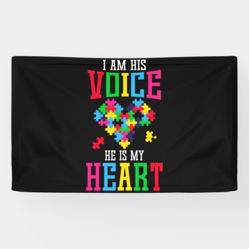 His Voice He Is My Heart Autism Awareness Puzzle Banner