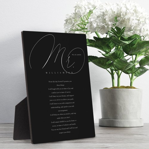 His Vows Elegant Mr Newlyweds Wedding Vows Black Plaque