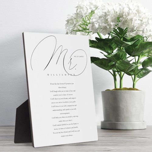 His Vows Elegant Mr Newlyweds Wedding Vows White Plaque