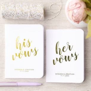"His Vows & Her Vows" Elegant Wedding Vows Gold Foil Vow Books
