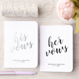 "His Vows & Her Vows" Elegant Wedding Vows Silver Foil Vow Books