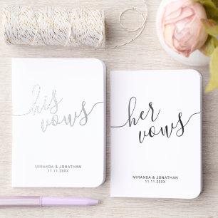 "His Vows & Her Vows" Elegant Wedding Vows Silver Foil Vow Books