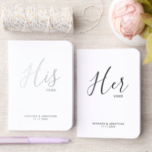 "His Vows & Her Vows" Elegant Wedding Vows Silver Foil Vow Books