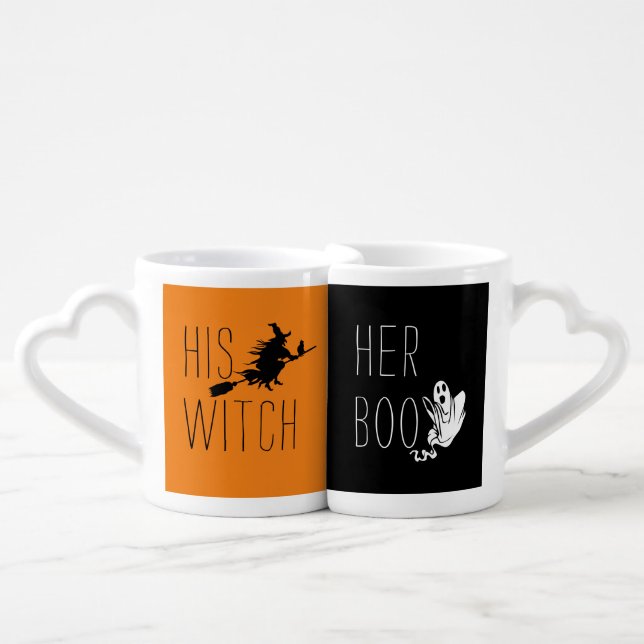 His Witch & Her Boo Funny Halloween Coffee Mug Set (Front Nesting)