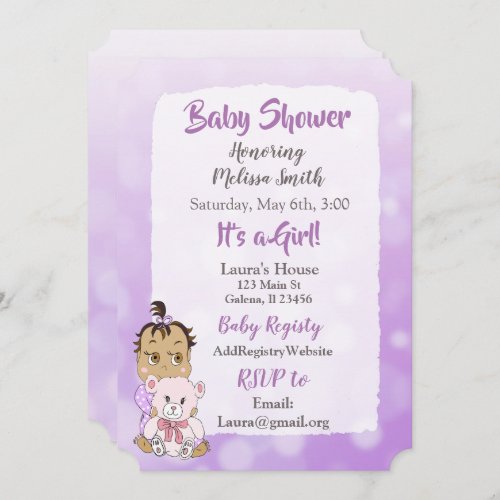 Hispanic Baby Girl with Teddy Bear Baby showier Invitation