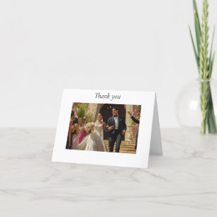 Hispanic couple leaves church after wedding letterpress thank you card