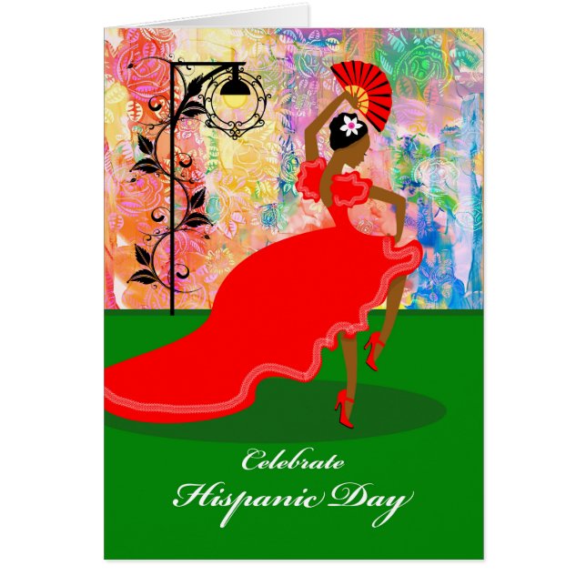 Hispanic Day, Flamenco Dancer in Red Dress, Fan (Front)