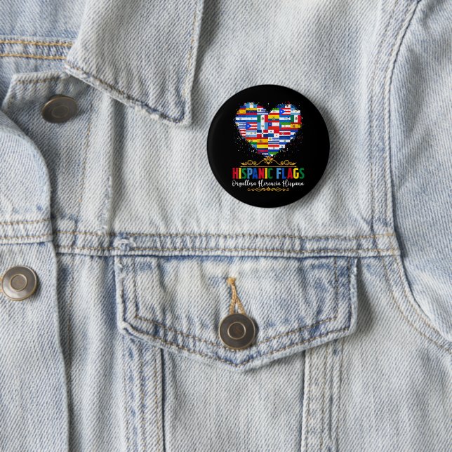 Hispanic Flags Heart Hispanic Heritage Month Button (In Situ)