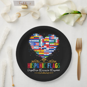 Hispanic Flags Heart Hispanic Heritage Month Paper Plates