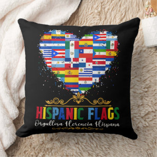 Hispanic Flags Heart Hispanic Heritage Month Throw Pillow
