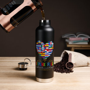 Hispanic Flags Heart Hispanic Heritage Month Water Bottle