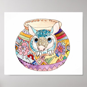 Hispanic folk art baby armadillo poster