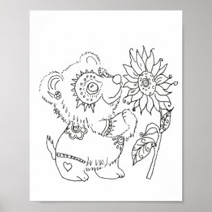 Hispanic folk art baby bear color page poster