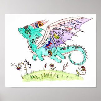 Hispanic  folk art baby dragon poster