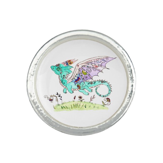 Hispanic  folk art baby dragon ring (Front)