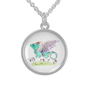 Hispanic folk art baby dragon sterling silver necklace