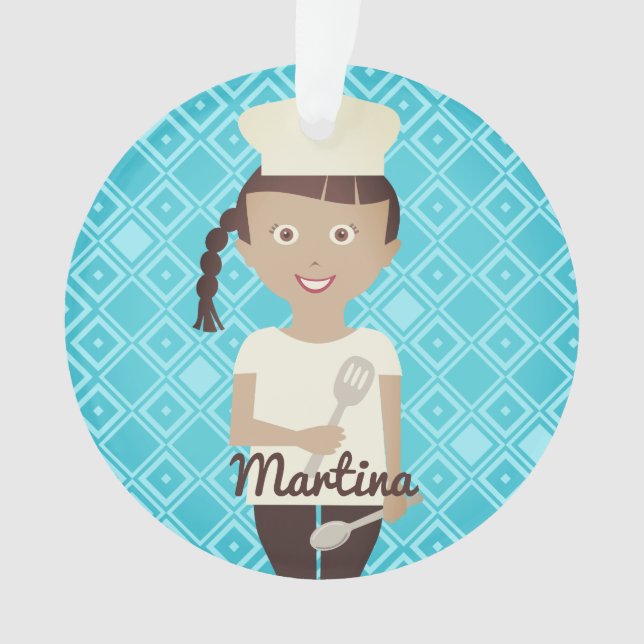 Hispanic girl chef hat spatula personalized ornament (Front)